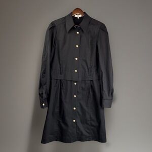 Dorothee Schumacher Long‎ Sleeve Button Shirt Dress Black Size 2 Knee Length